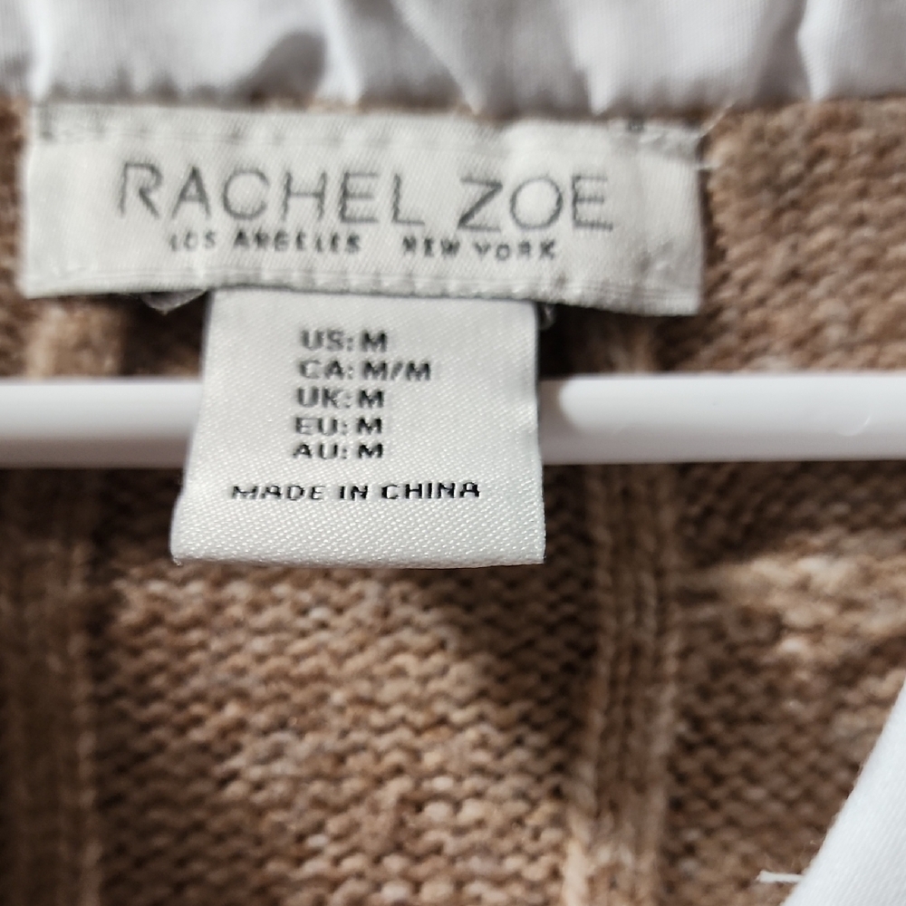 Rachel Zoe Tan V-Neck Cable Knit Sweater with White Layer - Picture 2 of 3